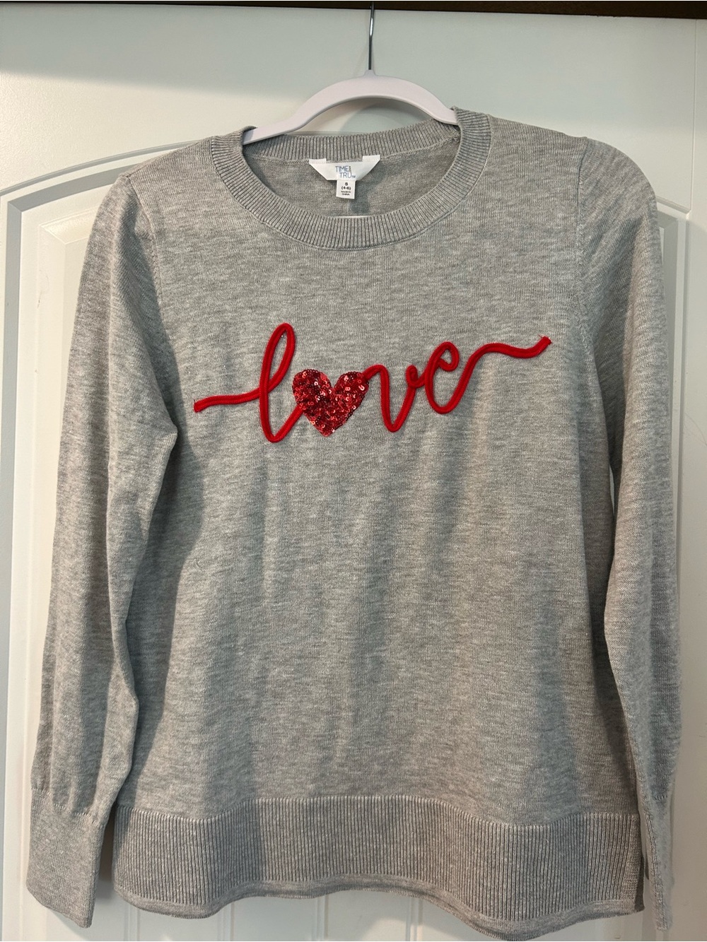 NWT  Sweater with Red 'Love' Embroidery - Grey Size Small